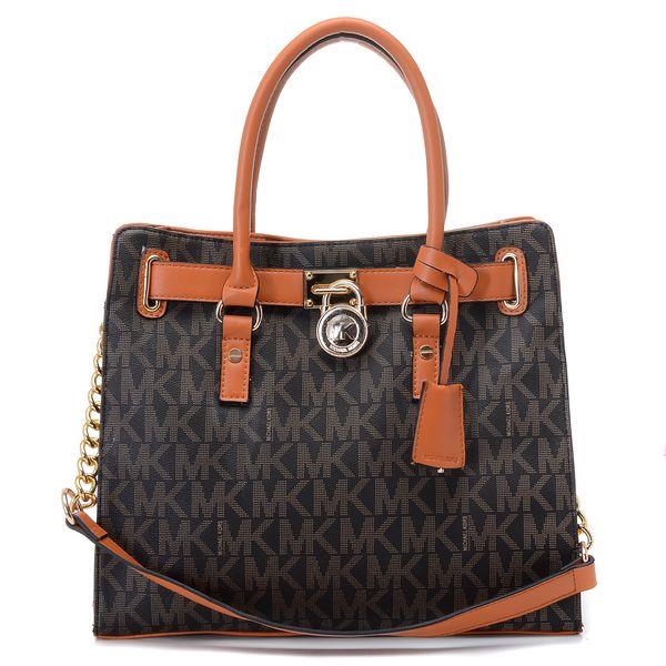 michael kors hamilton stor mk logo tote brun Tilbud Salg ek1ie